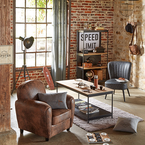 Décoration rétro factory ambiance style industriel salon