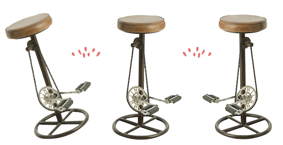 138649 (3) tabouret velo cuir bar café marron original industriel steampunk pedale indus loft usa americain style usine