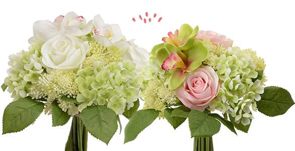 139666 (3) bouquet fleur feuille blanc vert petale mariage joli faux artificiel