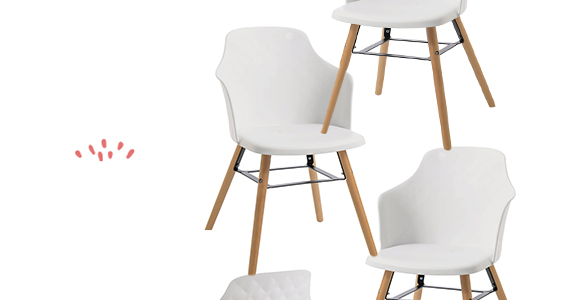 141498 (4) fauteuil chaise salon bureau coque blanc bois original design moderne confort