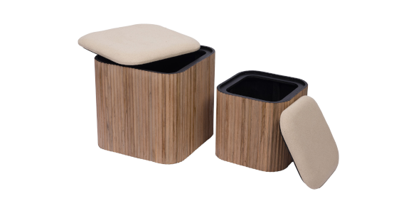 Duo d'élégance : set de 2 tabourets carrés teck & camel