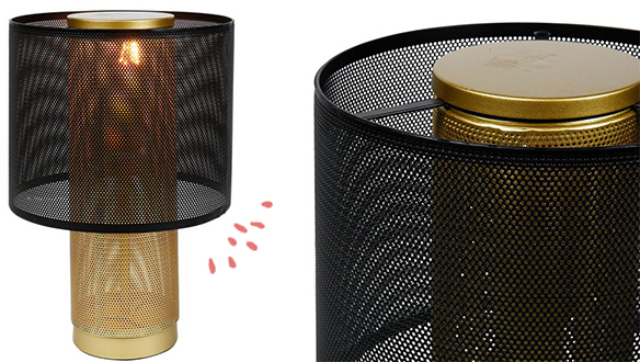 La Lampe à poser en métal doré et abat jour noir