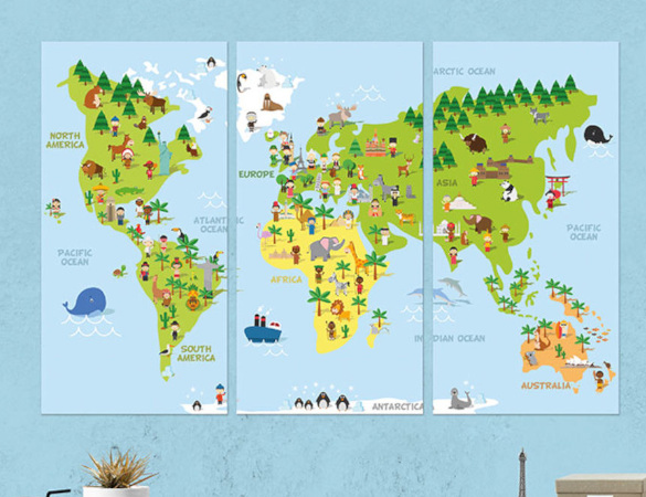 Un tableau carte du monde décoratif et éducatif pour enfants 