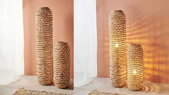 Lampadaire Rota en Jacinthe d’eau et rotin