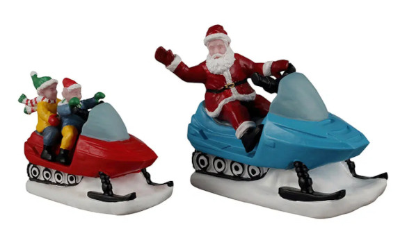 Père Noël en scooter des neiges décoratif pour village de Noël